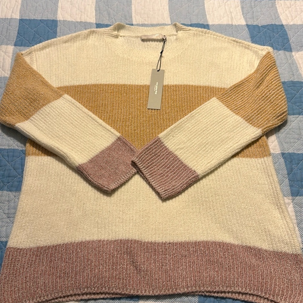 One Grey Day Revolve Colorblock Striped Crewneck Sweater